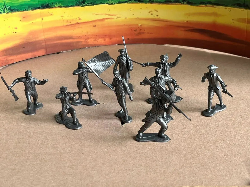 MARX TOYS REISSUE 54MM  1776 COLONIAL SOLDIERS PLAYSET 16 FIGURES, 9 POSES