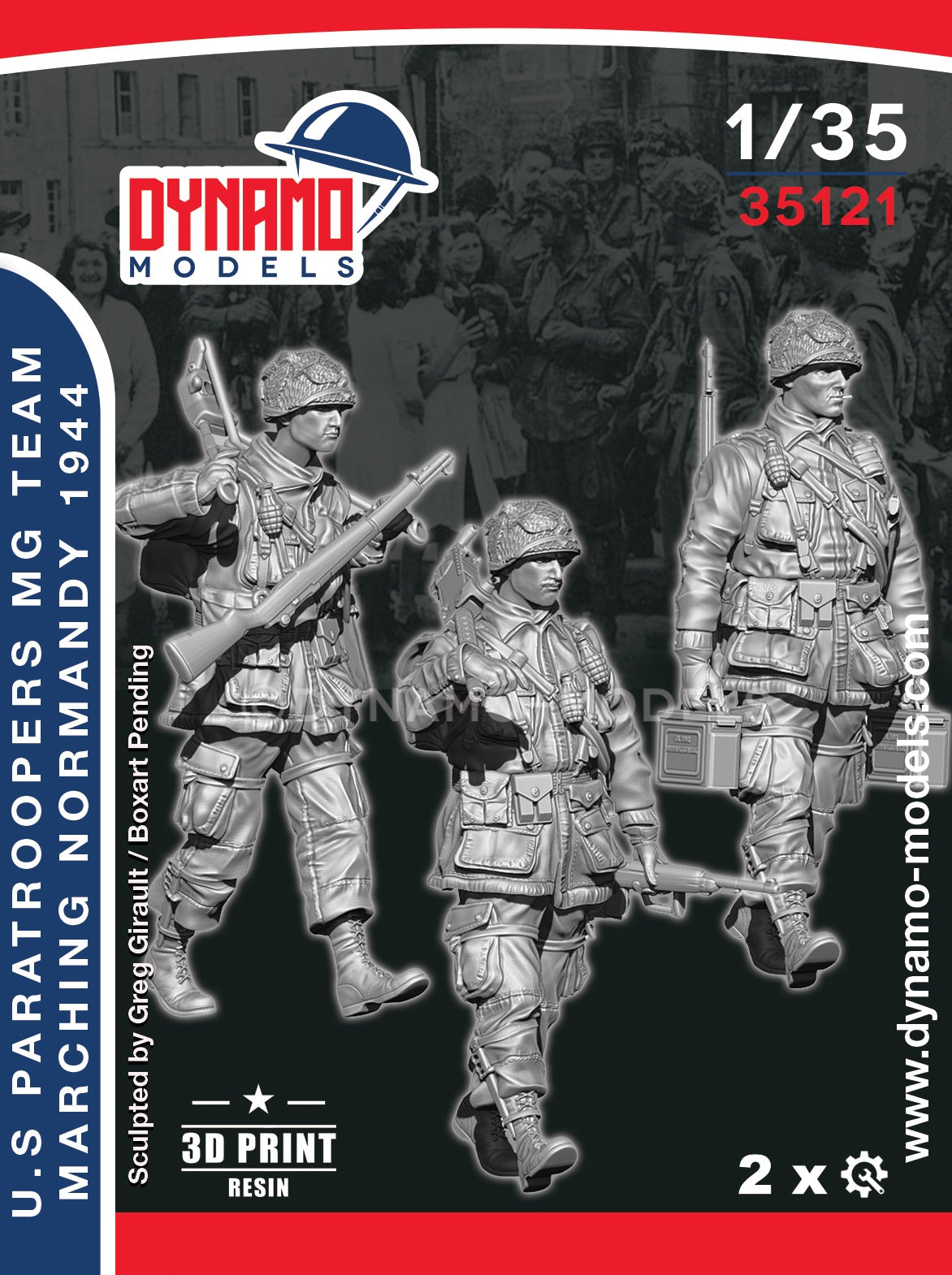 DYNAMO MODEL 35121 WWII US PARATROOPERS MG TEAM MARCHING, NORMANDY 1944